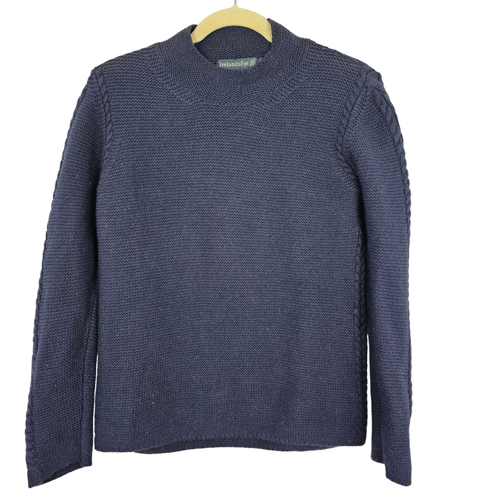 Ireland's Eye Navy Blue Cable Knit Mock Neck Sweater Size M